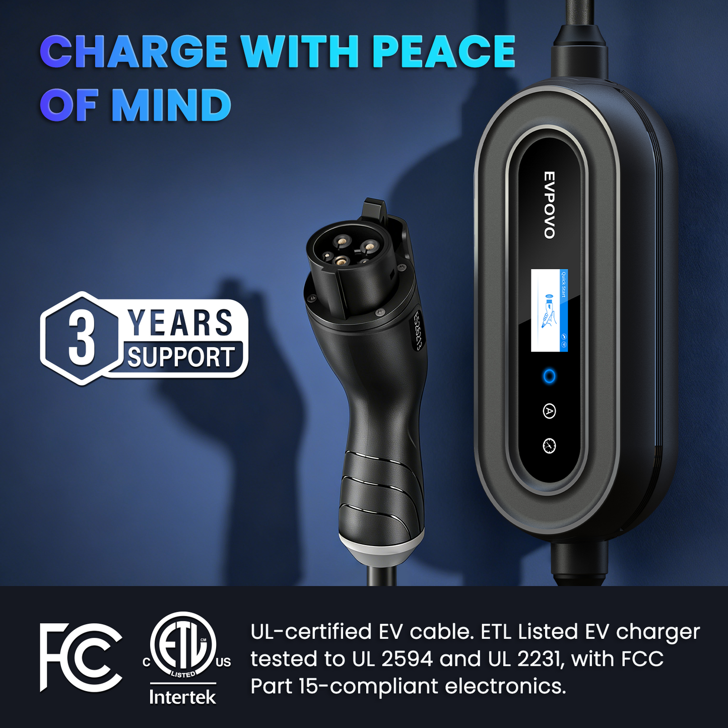 EV Charger Level 2 32 Amp J1772 Portable EV Charger, ETL Listed