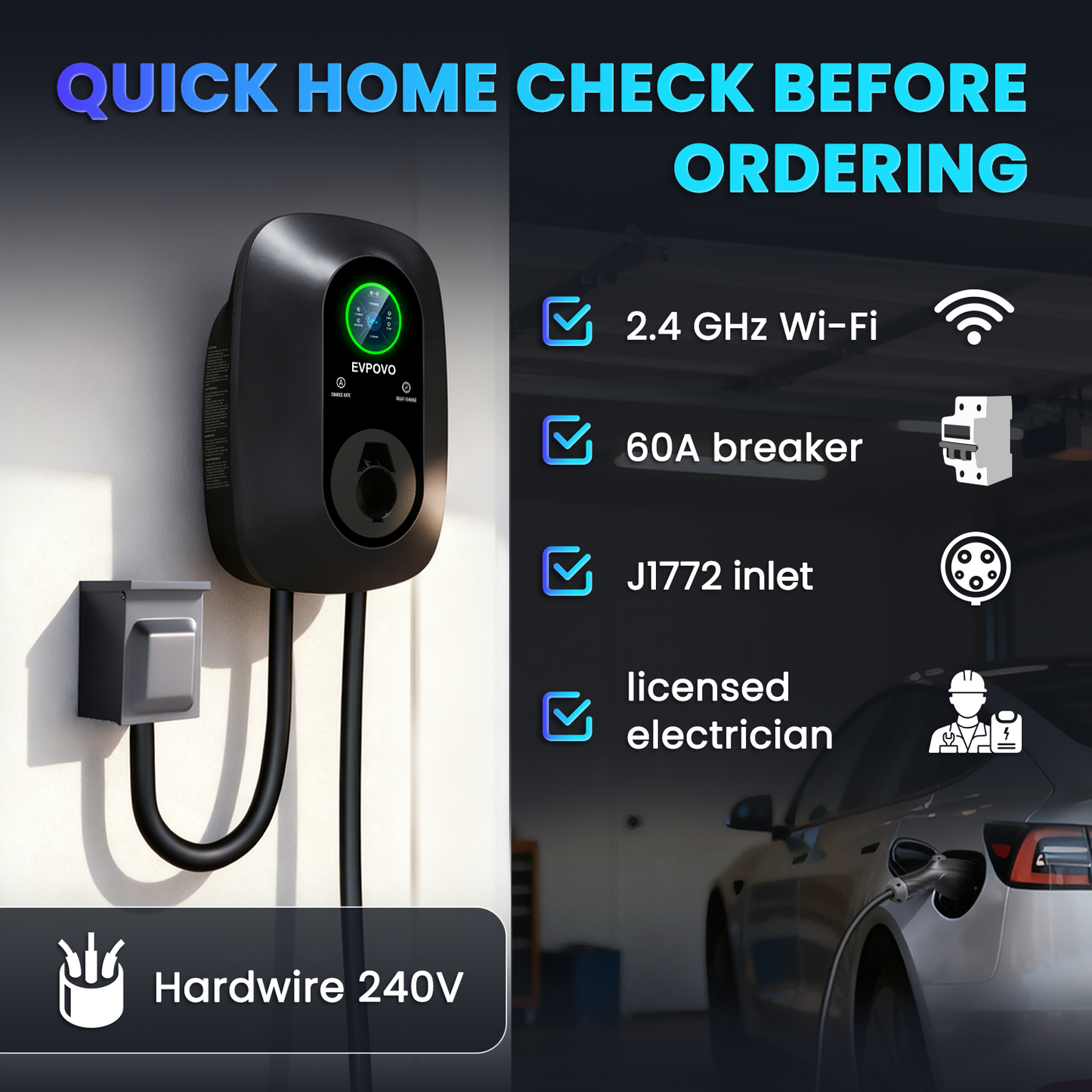 48 AMP Hardwired J1772 Home Charging Station
